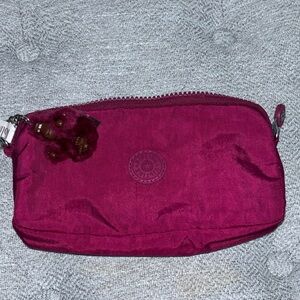 Kipling Magenta Zip Cosmetic Pouch with Monkey Charm